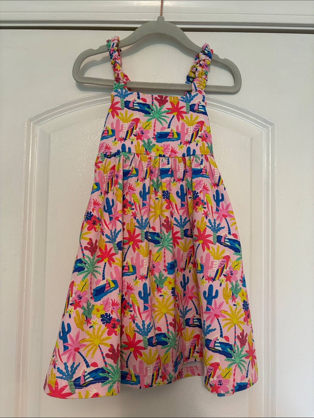 Andy & Evan Pink Multicolor Tropical Print Sundress with Ruffle Straps